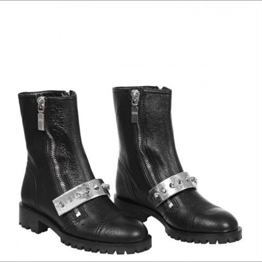 Alexander McQueen • black calfskin boot chunky silver metal studded moto - Picture 6 of 16